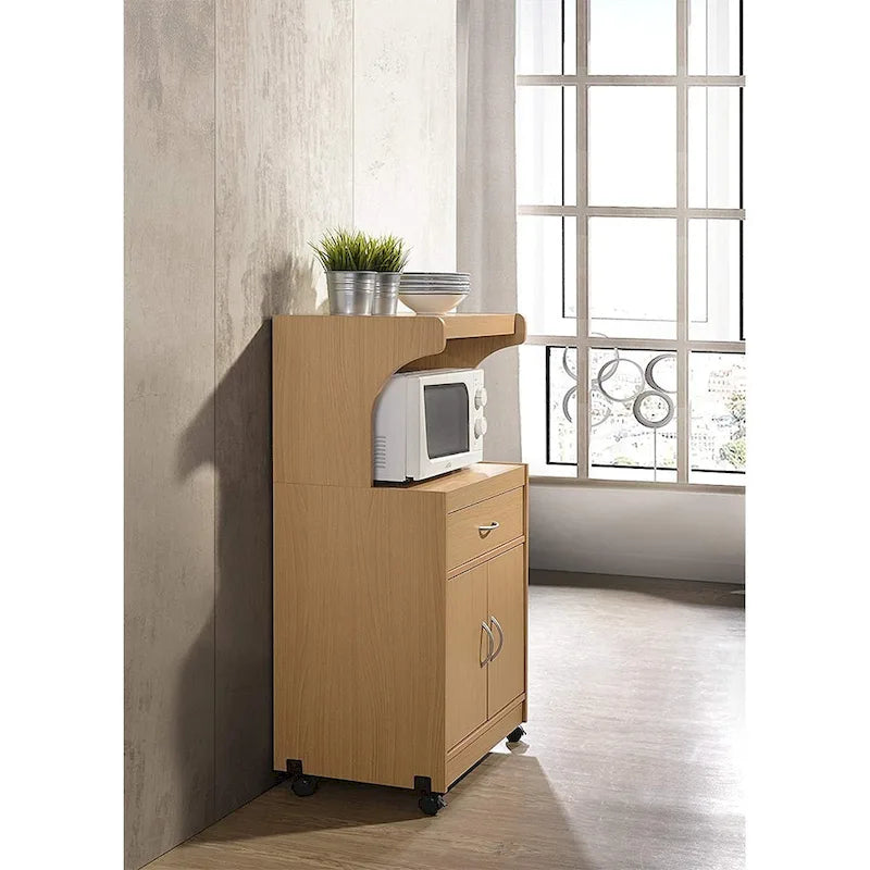 Microwave Kitchen Cart with Drawer, Storage Cabinet and Locking Wheels