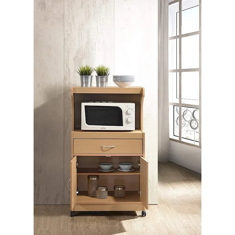 Microwave Kitchen Cart with Drawer, Storage Cabinet and Locking Wheels