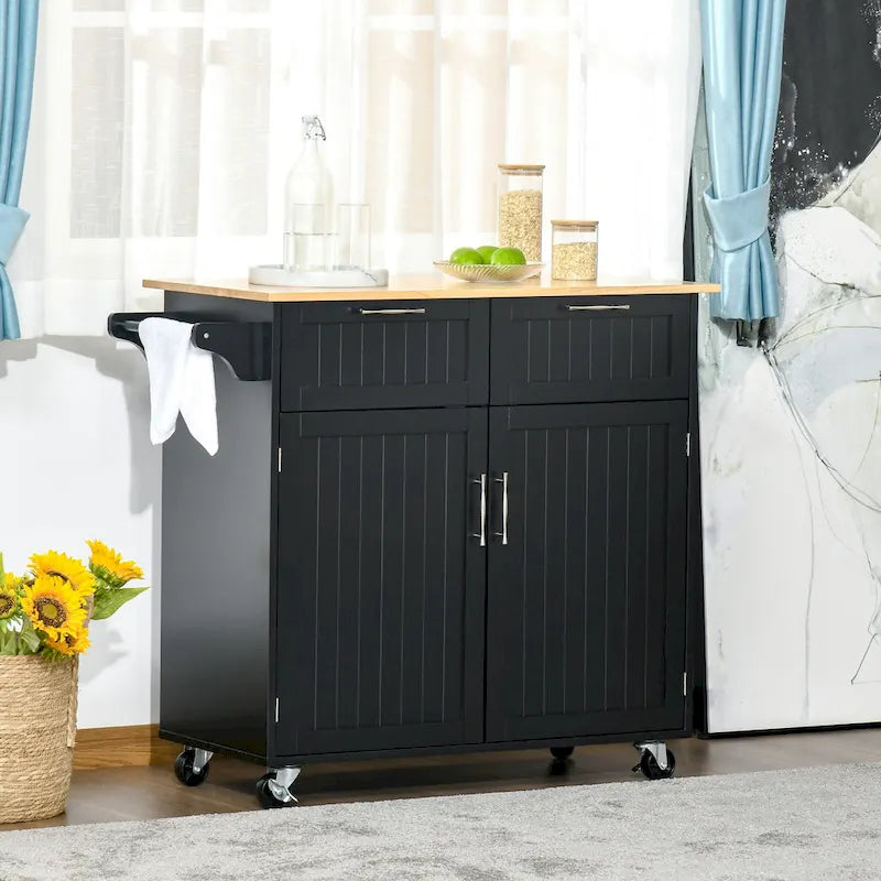 Modern Rolling Kitchen Island with Storage