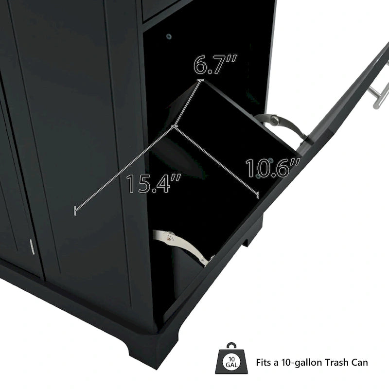 Fluted Rolling Kitchen Island with Trash Storage and Power Outlet
