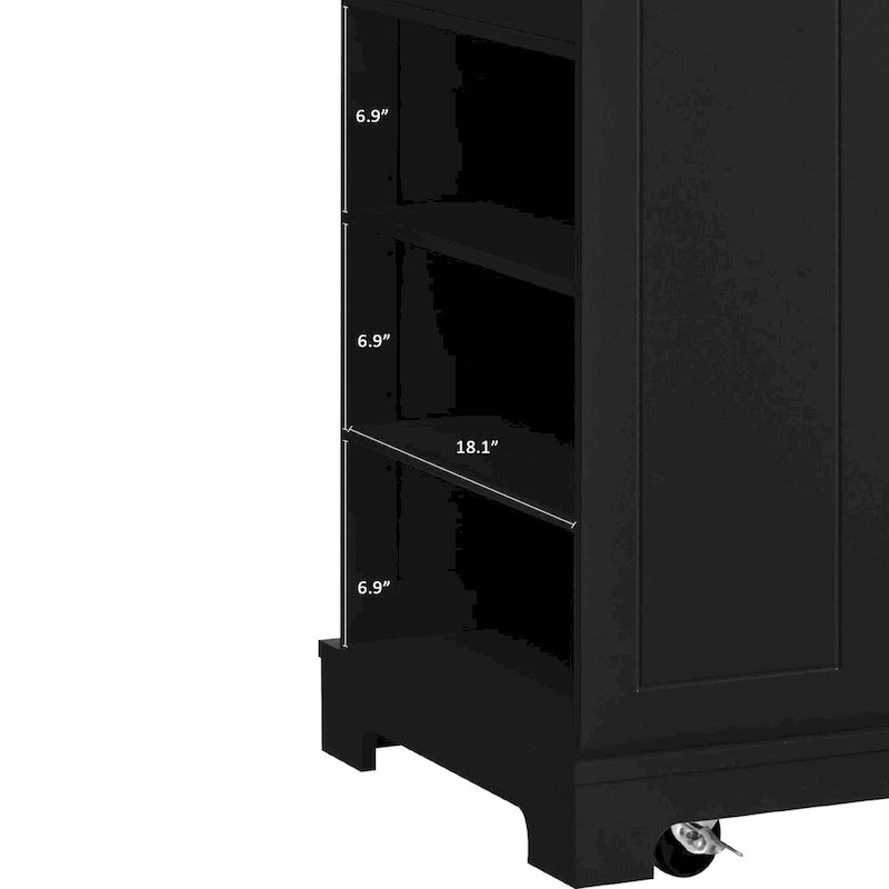 Fluted Rolling Kitchen Island with Trash Storage and Power Outlet
