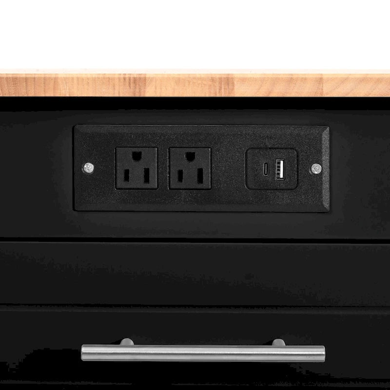 Fluted Rolling Kitchen Island with Trash Storage and Power Outlet