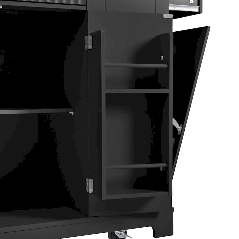Fluted Rolling Kitchen Island with Trash Storage and Power Outlet