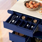 Isla de cocina con ruedas, superficie de caucho y 8 cajones