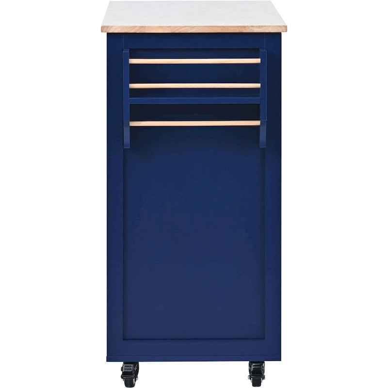Rolling Kitchen Island with Rubberwood Top and 8 Drawers