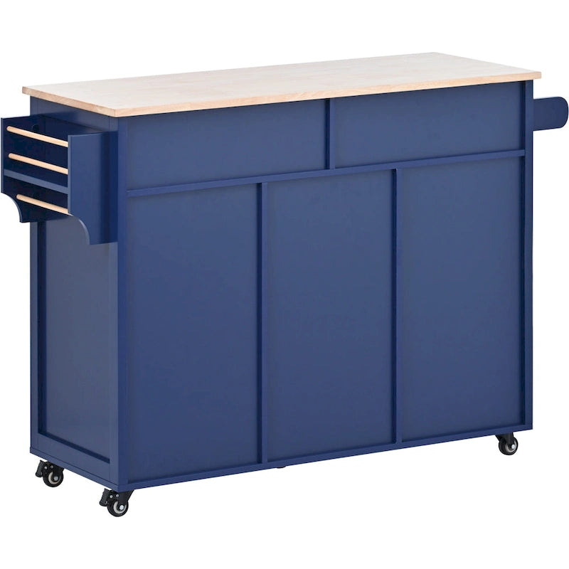 Rolling Kitchen Island with Rubberwood Top and 8 Drawers