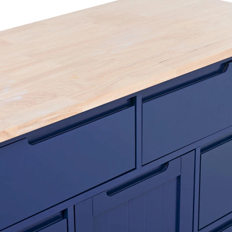 Rolling Kitchen Island with Rubberwood Top and 8 Drawers