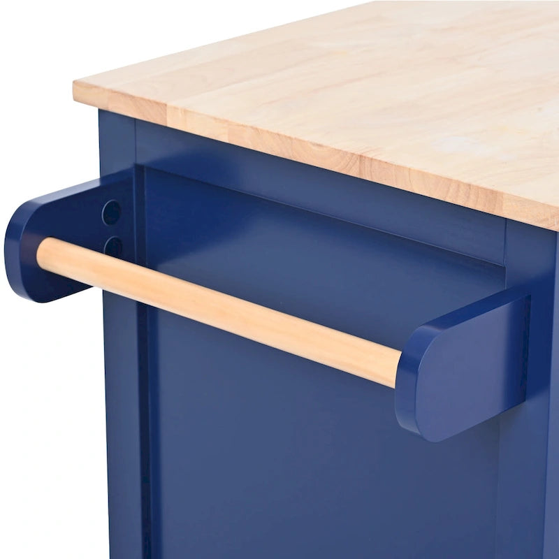 Rolling Kitchen Island with Rubberwood Top and 8 Drawers