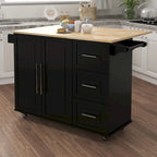 Isla de cocina con ruedas, superficie abatible de madera maciza y almacenamiento