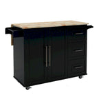 Isla de cocina con ruedas, superficie abatible de madera maciza y almacenamiento