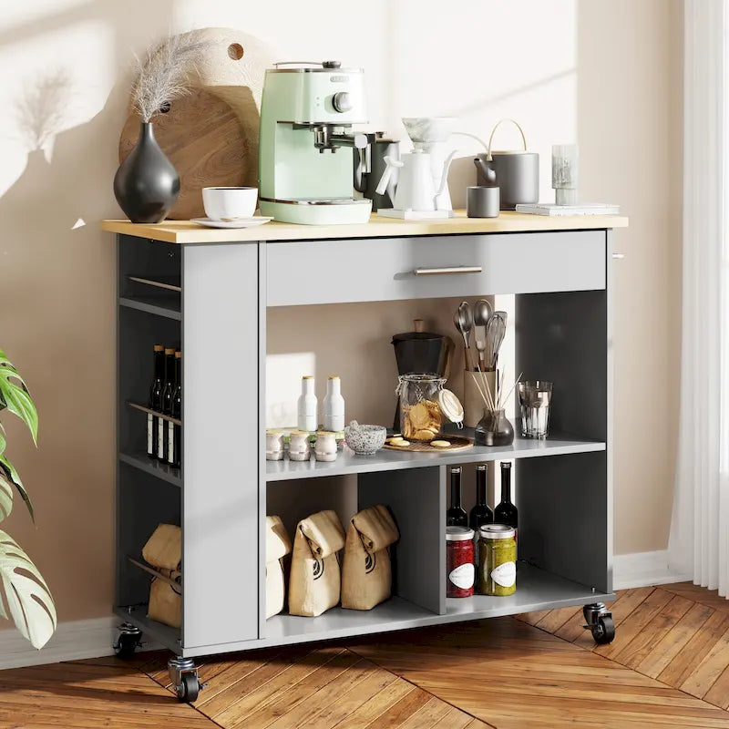 Rolling Kitchen Island with Large Worktop and Storage