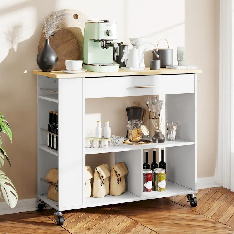 Rolling Kitchen Island with Large Worktop and Storage