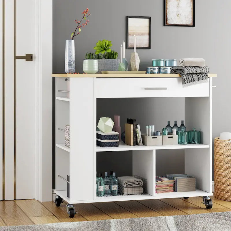 Rolling Kitchen Island with Large Worktop and Storage