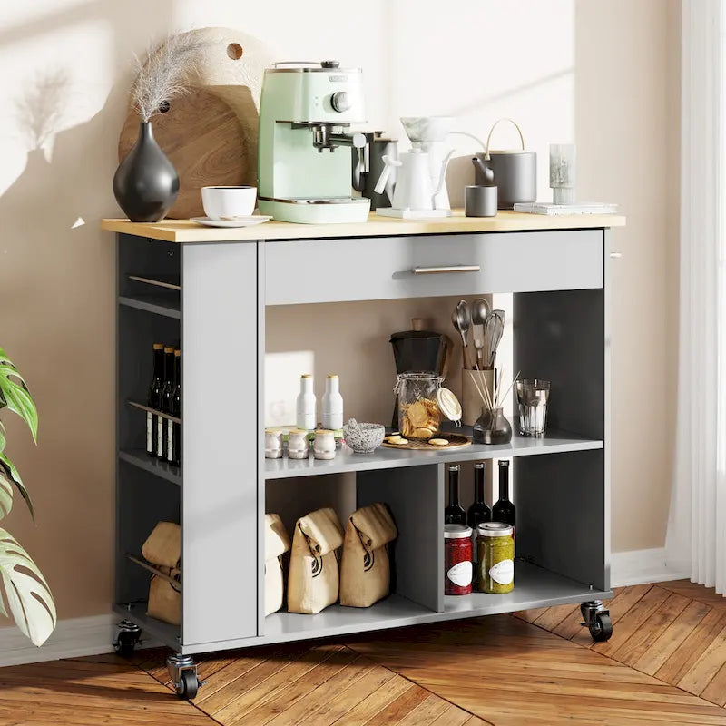 Rolling Kitchen Island with Large Worktop and Storage