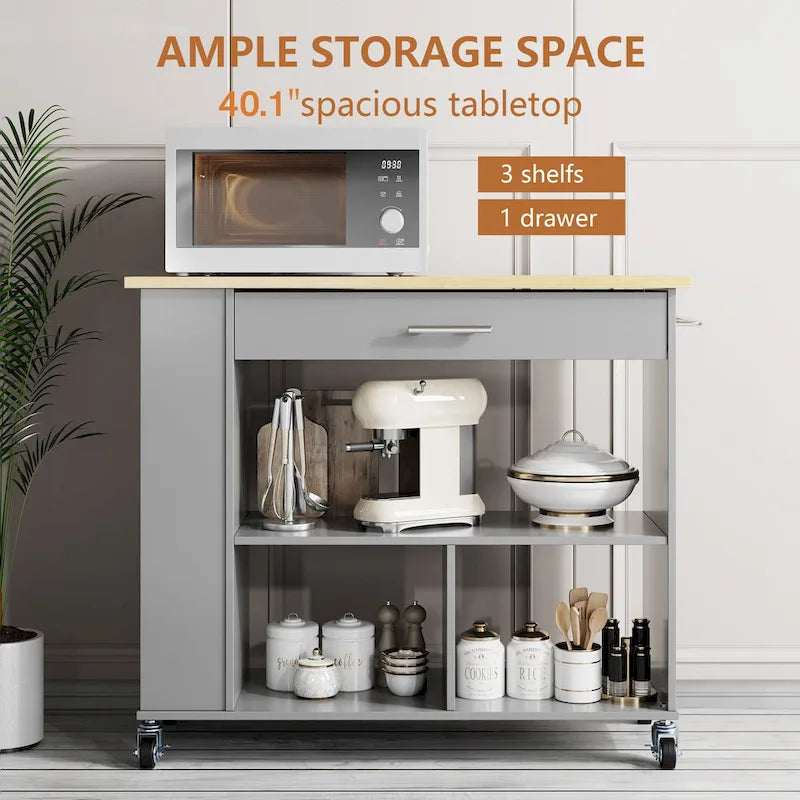 Rolling Kitchen Island with Large Worktop and Storage