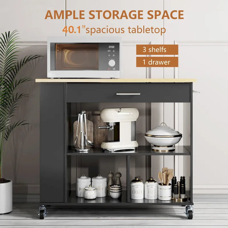 Rolling Kitchen Island with Large Worktop and Storage