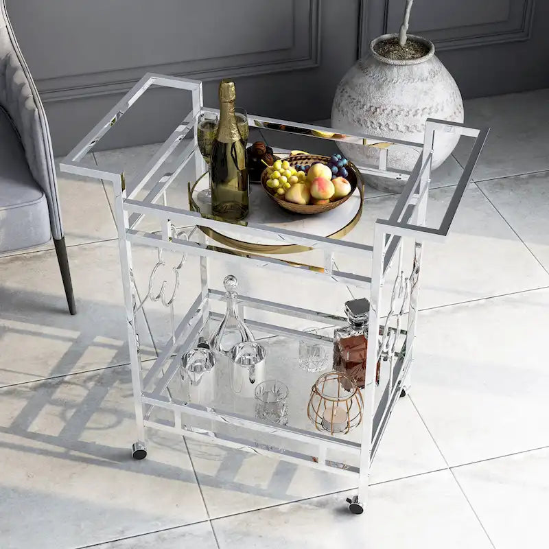 Contemporary Chrome 2-Shelf Serving Cart with Casters