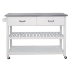 Carrito de cocina blanco con superficie de acero inoxidable y dos cajones