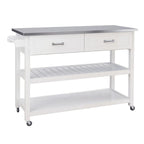 Carrito de cocina blanco con superficie de acero inoxidable y dos cajones