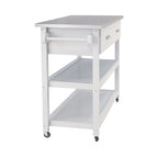 Carrito de cocina blanco con superficie de acero inoxidable y dos cajones