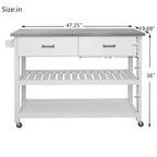 Carrito de cocina blanco con superficie de acero inoxidable y dos cajones