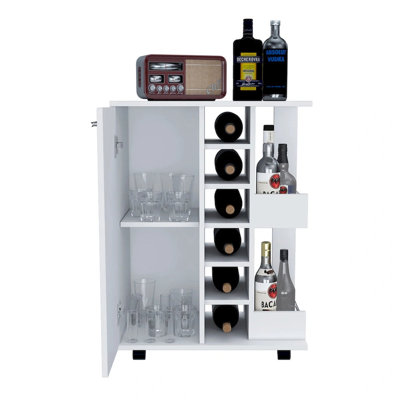 Wooden Bar Cart with Wine Rack and Storage Cabinet