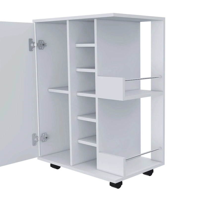 Wooden Bar Cart with Wine Rack and Storage Cabinet