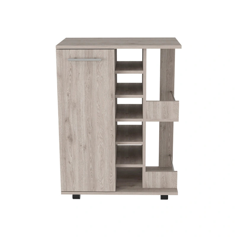 Wooden Bar Cart with Wine Rack and Storage Cabinet