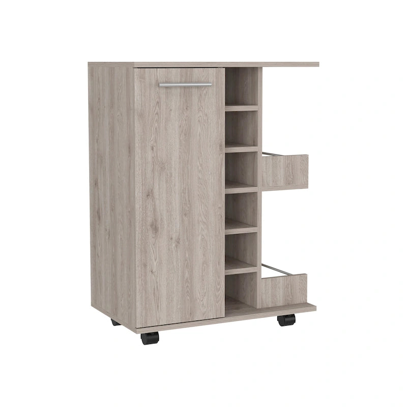 Wooden Bar Cart with Wine Rack and Storage Cabinet