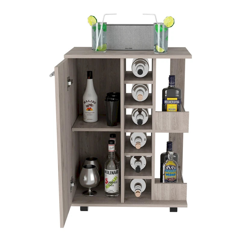 Wooden Bar Cart with Wine Rack and Storage Cabinet
