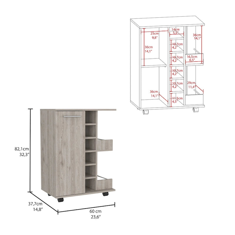 Wooden Bar Cart with Wine Rack and Storage Cabinet