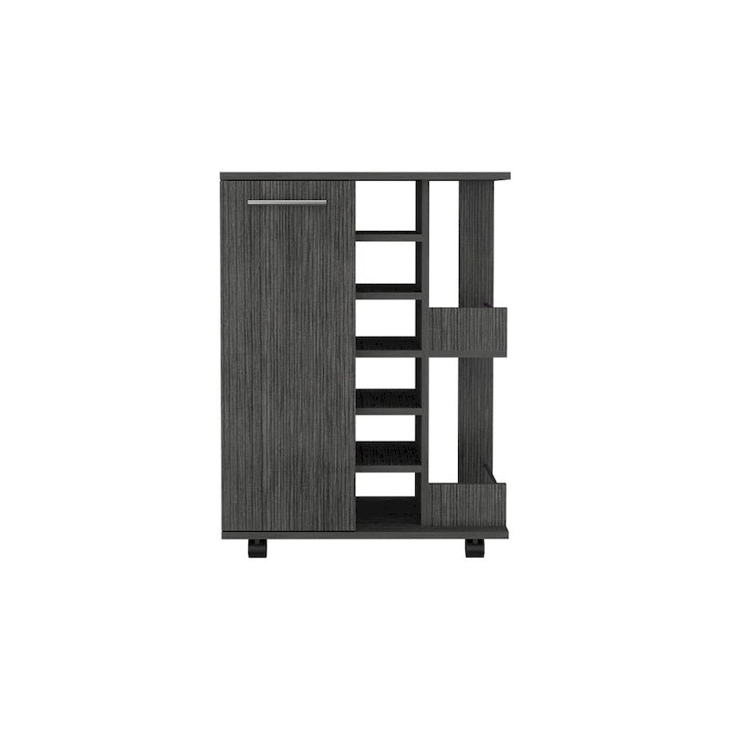 Wooden Bar Cart with Wine Rack and Storage Cabinet