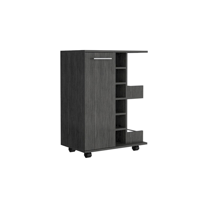 Wooden Bar Cart with Wine Rack and Storage Cabinet