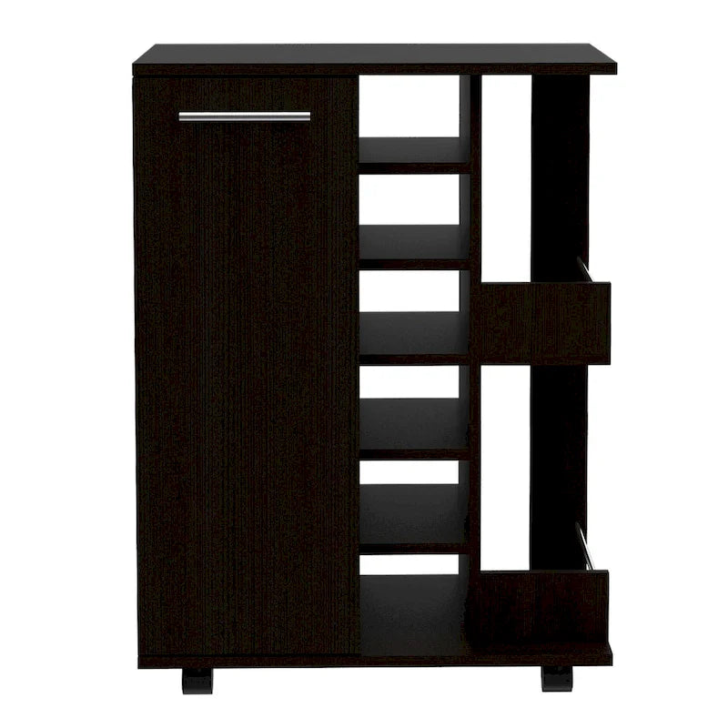 Wooden Bar Cart with Wine Rack and Storage Cabinet