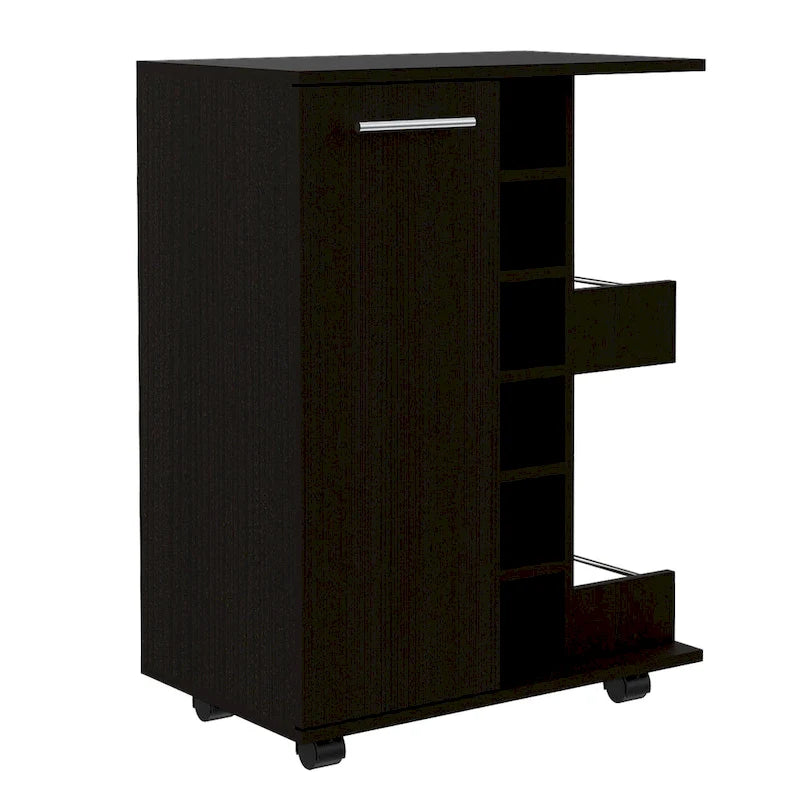 Wooden Bar Cart with Wine Rack and Storage Cabinet