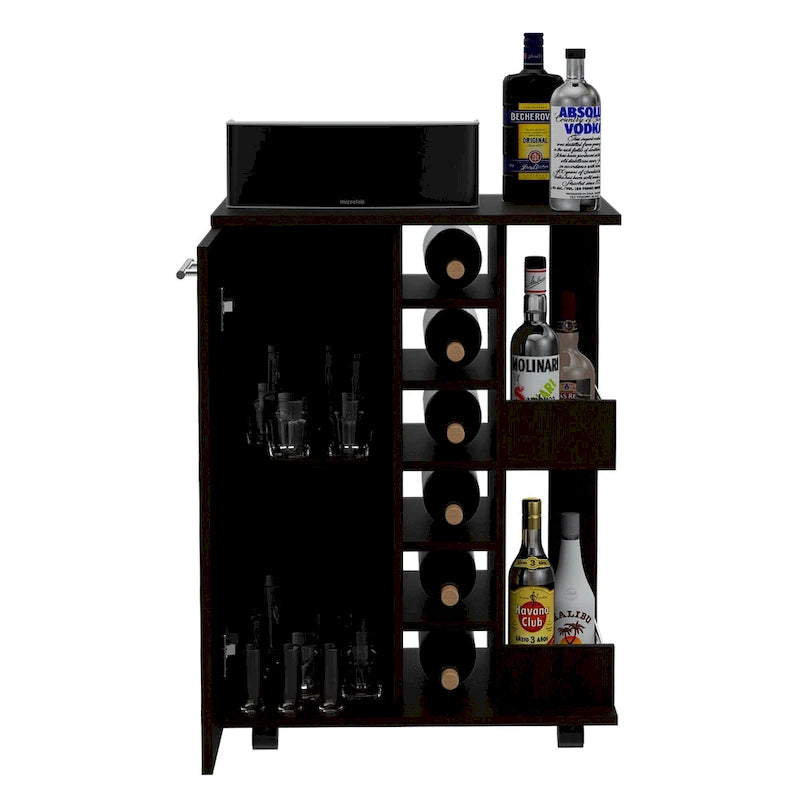 Wooden Bar Cart with Wine Rack and Storage Cabinet