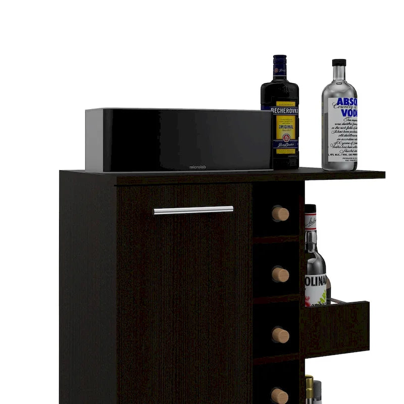 Wooden Bar Cart with Wine Rack and Storage Cabinet