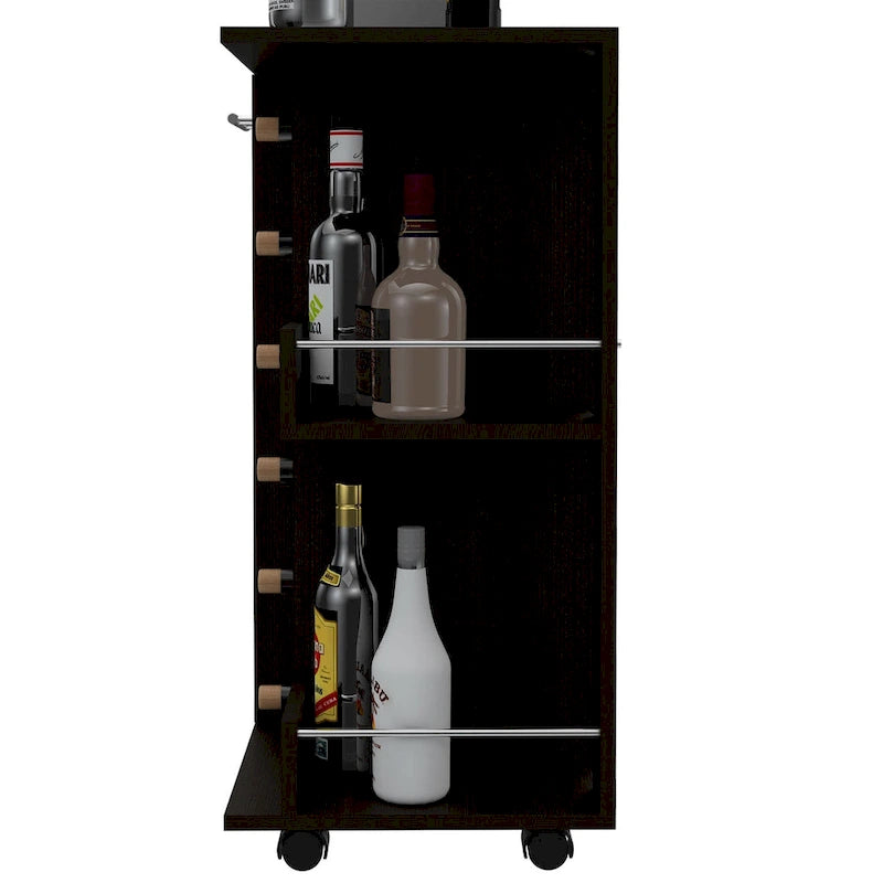 Wooden Bar Cart with Wine Rack and Storage Cabinet