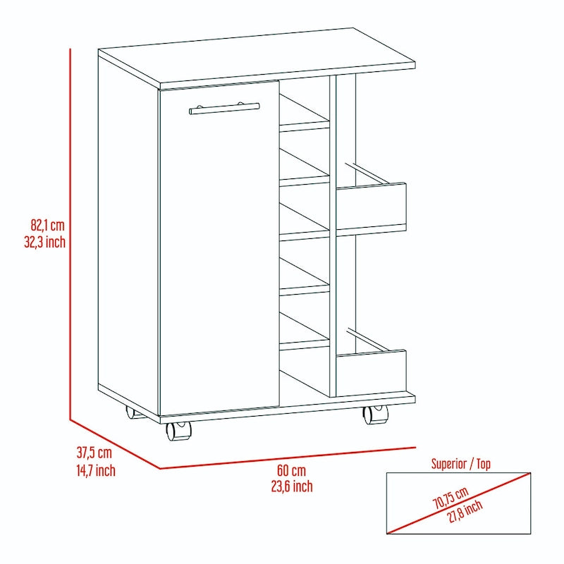 Wooden Bar Cart with Wine Rack and Storage Cabinet
