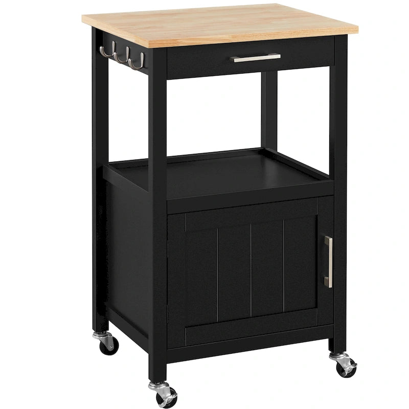 Black Rolling Kitchen Cart with Drawer and Storage Shelf