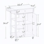Carrito de cocina blanco con ruedas, superficie de madera y toallero