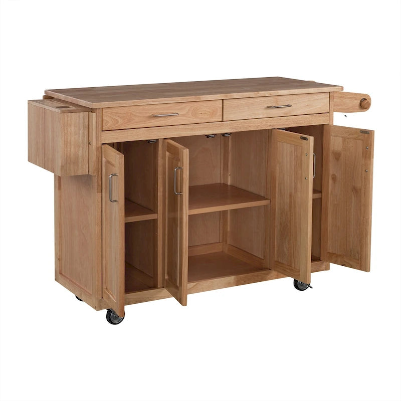 Brown Wood Kitchen Cart with Drawers and Cabinets