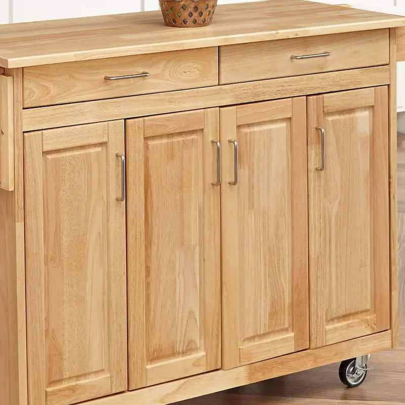 Brown Wood Kitchen Cart with Drawers and Cabinets