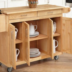 Carrito de cocina de madera marrón con cajones y gabinetes