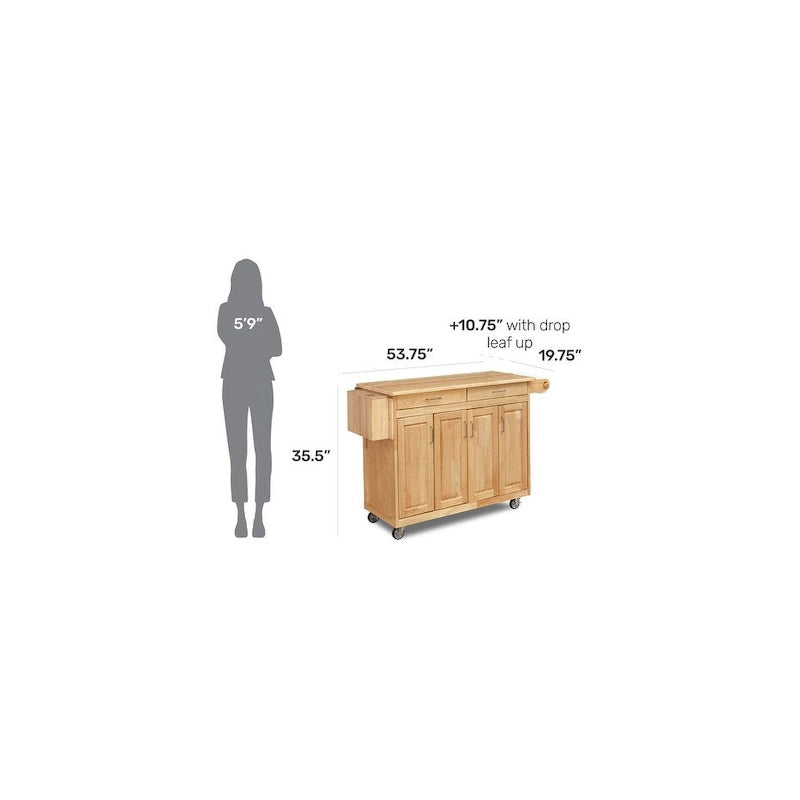Brown Wood Kitchen Cart with Drawers and Cabinets