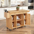 Carrito de cocina de madera marrón con cajones y gabinetes