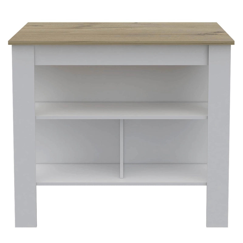 3-Shelf Kitchen Island with Pine Wood Top