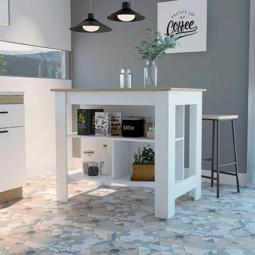 TUHOME Cala 3-Shelf Wooden Casual Kitchen Island