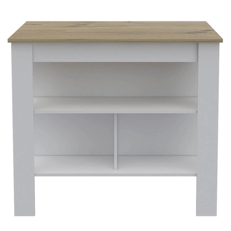 3-Shelf Kitchen Island with Pine Wood Top