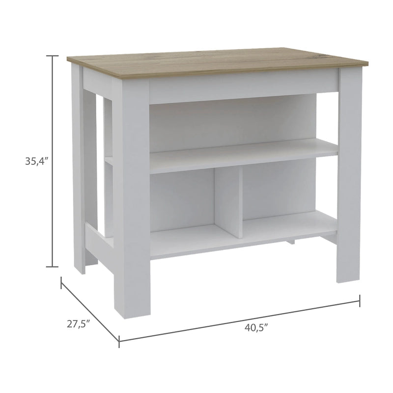 3-Shelf Kitchen Island with Pine Wood Top